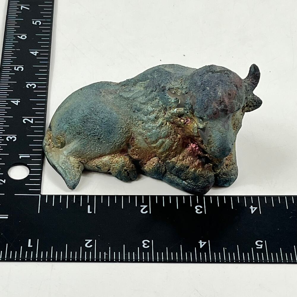 Raku Fired Bull Figurine Primitive Studio Pottery Ox Sculpture Handmade Art 4" - Picture 7 of 12